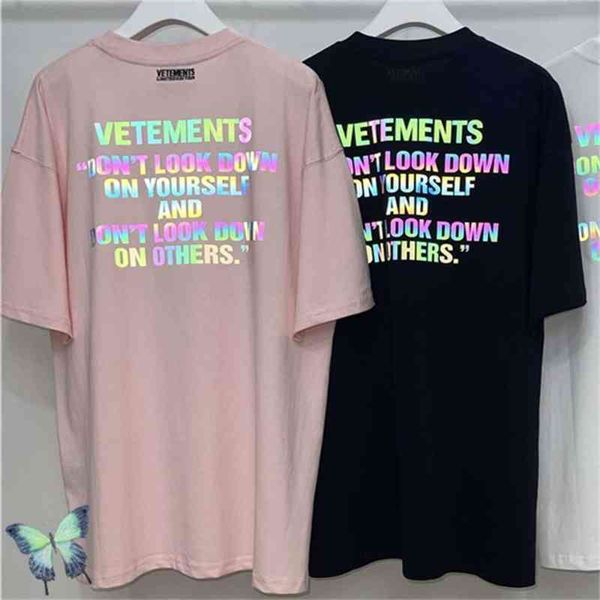 laser reflecting vetements letter printing men women vtm t-shirt, White;black