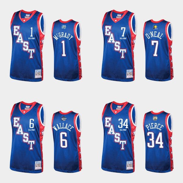 paul pierce ben wallace jermaine o'neal tracy mcgrady 2004 all-star blue hardwood classics men jersey, Black