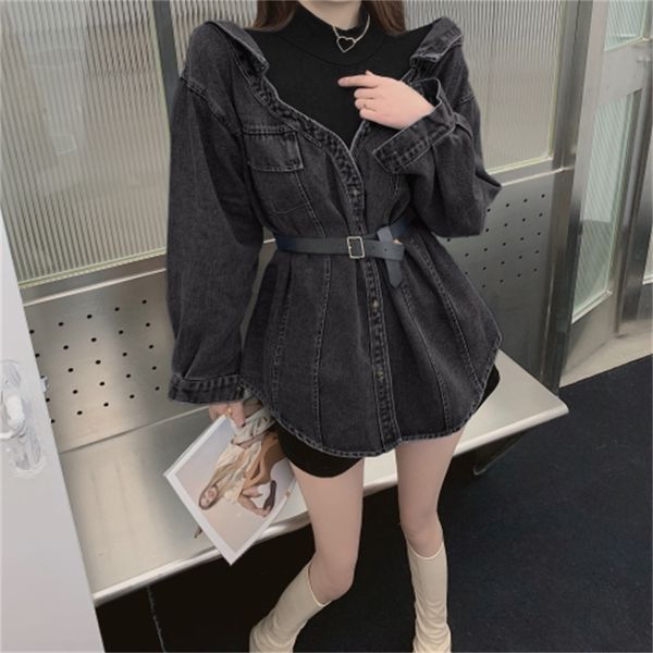 2021 new korean of the spring 2021 new round neck long-sleeved denim stitching fake two-piece slim dress women xrhc, Black;gray
2021 new korean of the spring 2021 new round neck long-sleeved denim stitching fake two-piece slim dress women xrhc, Black;gray