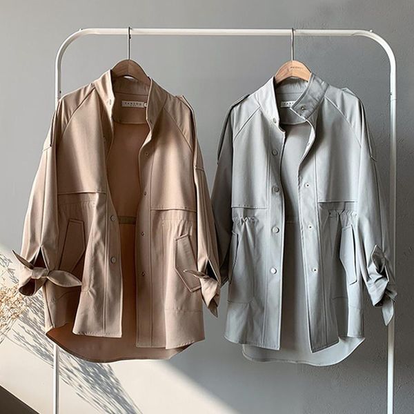 women's trench coats mandarin collar single breasted adjustable waist short coat women 2021 autumn loose large size spring ropa mujer, Tan;black
women's trench coats mandarin collar single breasted adjustable waist short coat women 2021 autumn loose large size spring ropa mujer, Tan;black