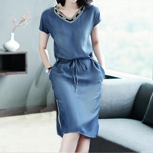 blue denim dress female summer new fashion short sleeved v neck bandwidth loose casual women dress plus size, Black;gray
blue denim dress female summer new fashion short sleeved v neck bandwidth loose casual women dress plus size, Black;gray