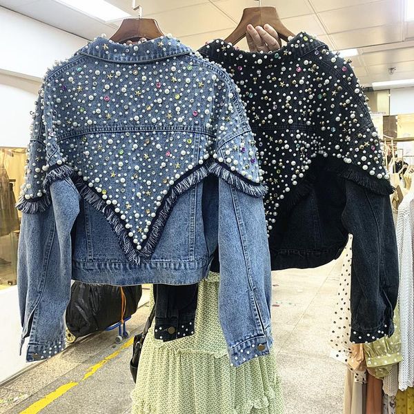 deat 2020 autumn black new heavy beading diamond loose short cropped denim jacket women mg920, Black;brown
deat 2020 autumn black new heavy beading diamond loose short cropped denim jacket women mg920, Black;brown