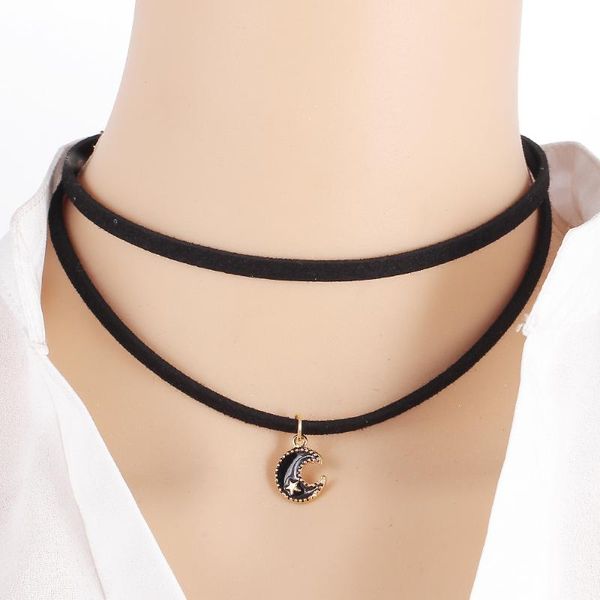 chokers punk double layer black imitation leather choker necklace gothic adjustable chain with charm moon crystal pendants, Golden;silver
chokers punk double layer black imitation leather choker necklace gothic adjustable chain with charm moon crystal pendants, Golden;silver