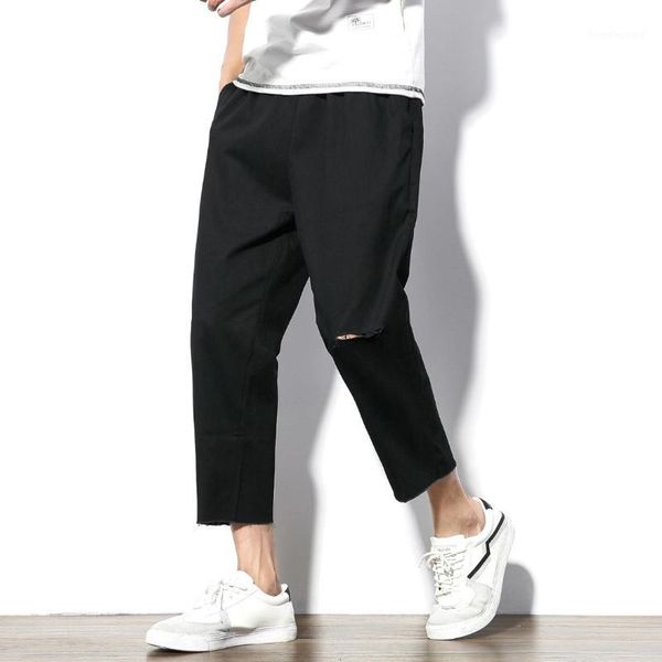 men casual pants solid color seven-cent pants men straight hem ripped pant 5xl legible1, Black
men casual pants solid color seven-cent pants men straight hem ripped pant 5xl legible1, Black