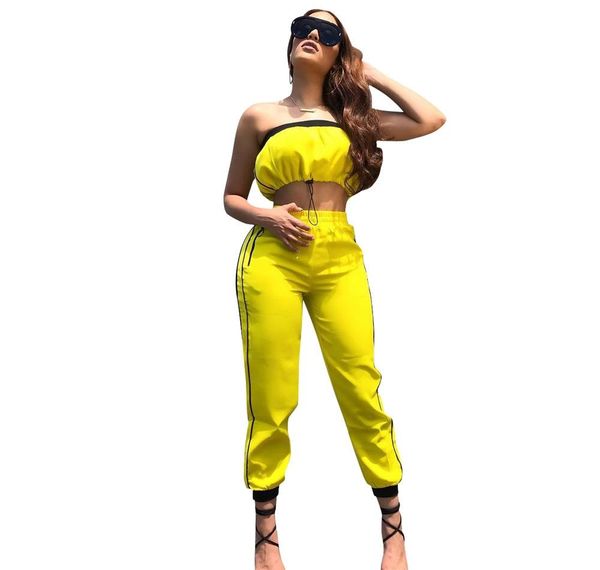 women tracksuit drawstring strapless crop side striped pants suit yellow two piece splicing outfits clothing o-oa6419, Gray
women tracksuit drawstring strapless crop side striped pants suit yellow two piece splicing outfits clothing o-oa6419, Gray
