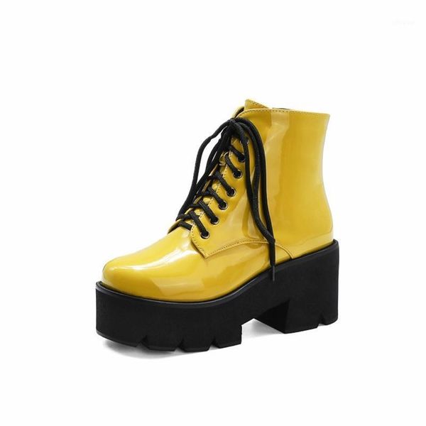 mkkhou short boot women 2021 new winter yellow patent leather crossover lacing thick soles high heels leather winter boots women1, Black
mkkhou short boot women 2021 new winter yellow patent leather crossover lacing thick soles high heels leather winter boots women1, Black