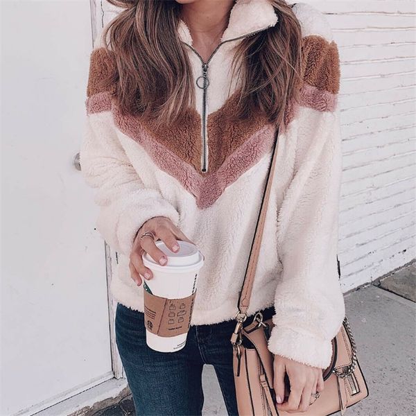 autumn women mohair zipper v neck fleece sweater fashion sweet loose warm winter coat casual pullover y200720, White;black
autumn women mohair zipper v neck fleece sweater fashion sweet loose warm winter coat casual pullover y200720, White;black