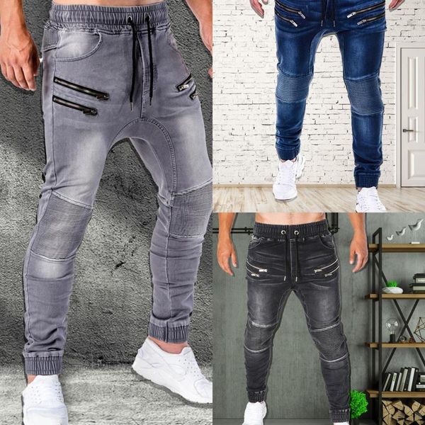 casual mens european style jeans slim-fit jeans men zipper drawstring pockets running skinny pants jogger trousers, Blue
casual mens european style jeans slim-fit jeans men zipper drawstring pockets running skinny pants jogger trousers, Blue