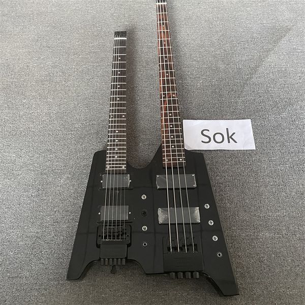 double neck headless electric guitar tobacco black, 6 string guitar + 4 string bass combo, black hardware
double neck headless electric guitar tobacco black, 6 string guitar + 4 string bass combo, black hardware