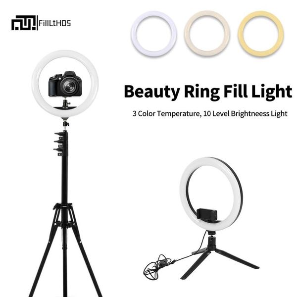 10 Inch Video 6500k Led Selfie Ring Light Usb Circle Pgraphy Light With Phone Holder 2m Tripod Stand For Makeup Youtube