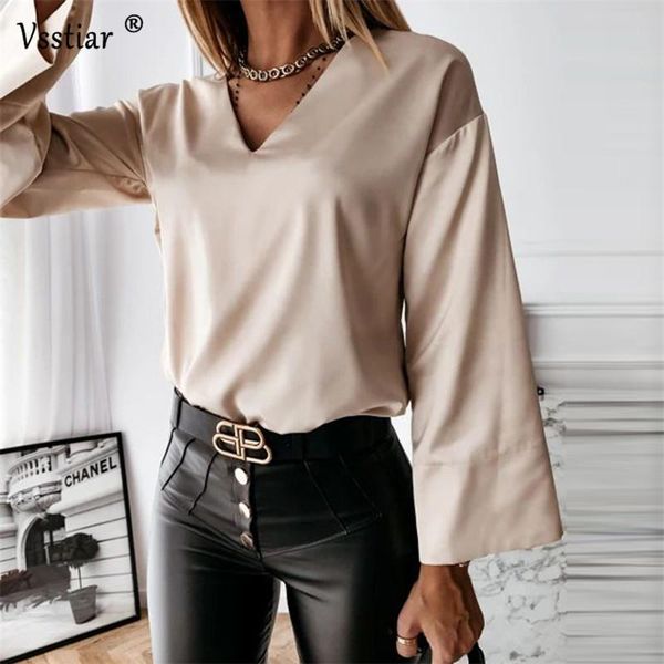 women's blouses & shirts vsstiar satin blouse women elegant long flare sleeve casual shirt office ladies v neck solid silk plus size, White
women's blouses & shirts vsstiar satin blouse women elegant long flare sleeve casual shirt office ladies v neck solid silk plus size, White