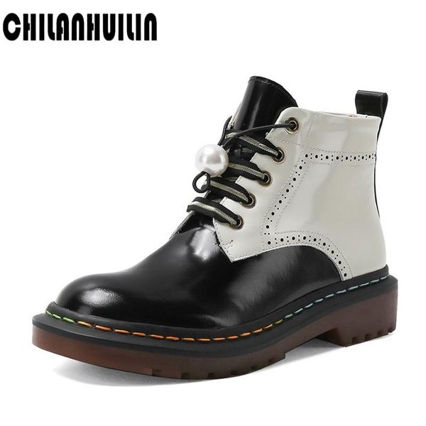 genuine leather boots women shoes thick sole lace up autumn winter short ankle boots for women beading platform motorcycle, Black
genuine leather boots women shoes thick sole lace up autumn winter short ankle boots for women beading platform motorcycle, Black