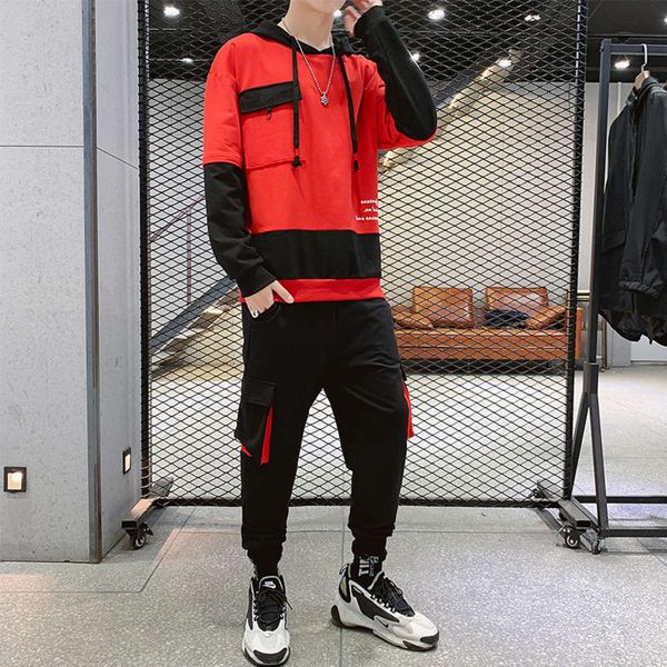 hooded spring and autumn casual color contrast clothes with a set of hip-hop suit men's fashion, Black
hooded spring and autumn casual color contrast clothes with a set of hip-hop suit men's fashion, Black