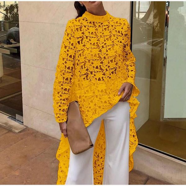 women lace hollow out shirts long sleeve irregular stand collar female loose blouses 2021 summer lady elegant solid beach, White
women lace hollow out shirts long sleeve irregular stand collar female loose blouses 2021 summer lady elegant solid beach, White