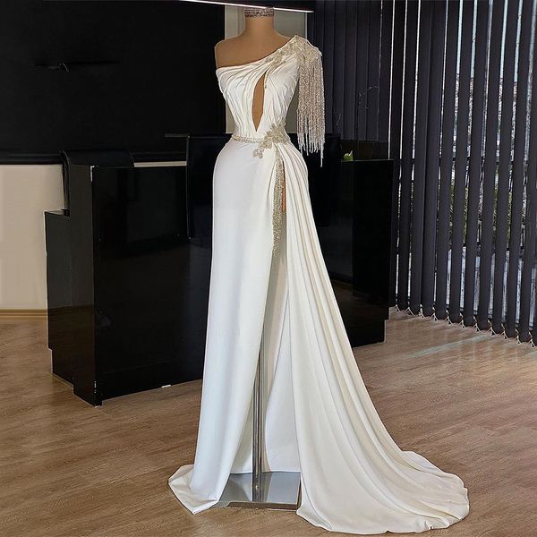 side split one shoulder prom dresses middle east robes mermaid evening dress with tassels beading appliques robe de soiree, Black
side split one shoulder prom dresses middle east robes mermaid evening dress with tassels beading appliques robe de soiree, Black