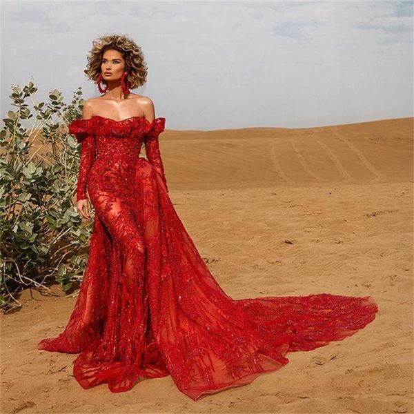 red mermaid evening dresses 2022 lace long sleeve off the shoulder prom gowns with detachable train second reception dress, Black;red
red mermaid evening dresses 2022 lace long sleeve off the shoulder prom gowns with detachable train second reception dress, Black;red