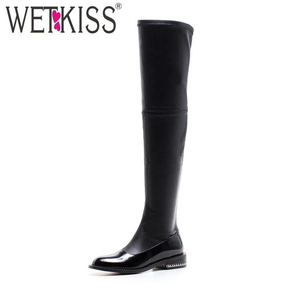 boots wetkiss designer stretch for women genuine leather pu over the knee patchwork metal square heels thigh high, Black
boots wetkiss designer stretch for women genuine leather pu over the knee patchwork metal square heels thigh high, Black