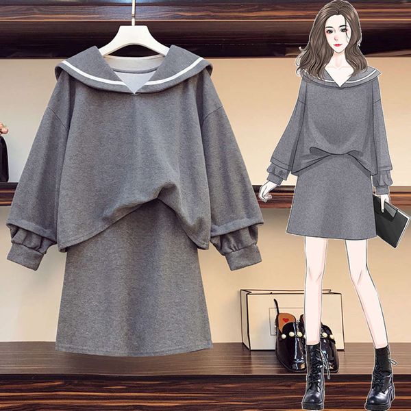 new big fat mm fashion korean loose mid long navy sweater dress 2-piece set, Black;gray
new big fat mm fashion korean loose mid long navy sweater dress 2-piece set, Black;gray