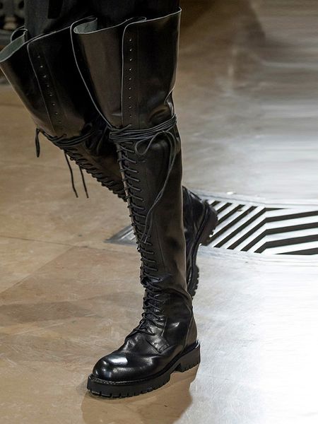 thick heel lace up riding boots thigh high round toe zipper over the knee black leather winter women boots casual low heel shoes