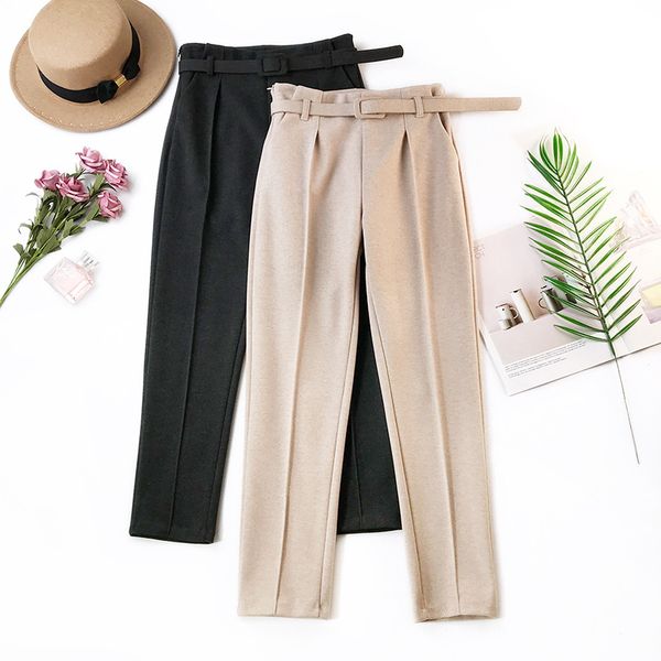 elegant sashes women's pants autumn winter solid high waist pockets harem pants harajuku fitness office lady trousers femme t200319, Black;white
elegant sashes women's pants autumn winter solid high waist pockets harem pants harajuku fitness office lady trousers femme t200319, Black;white