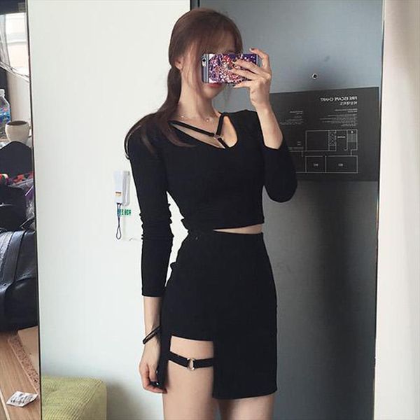 women slim irregular skirt 2020 cool harajuku punk gothic summer fashion mini skirt circle hollow out sexy, Black