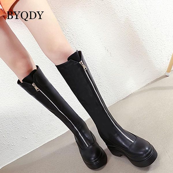 boots byqdy woman winter front zipper knee high round toe white casual heels shoes botas thick size 39, Black
boots byqdy woman winter front zipper knee high round toe white casual heels shoes botas thick size 39, Black
