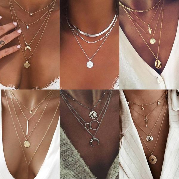 chains vintage multilayer necklaces & pendants fashion geometric moon choker necklace for women gold collier femme party jewelry gift, Silver
chains vintage multilayer necklaces & pendants fashion geometric moon choker necklace for women gold collier femme party jewelry gift, Silver
