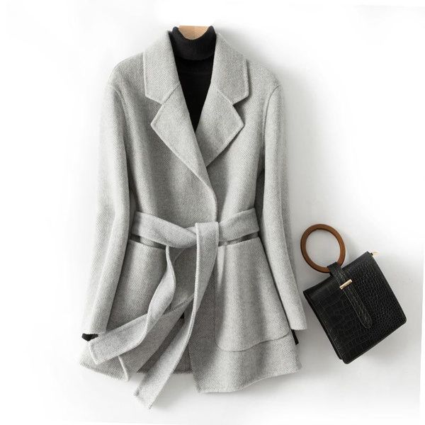 2020 new style wool coats women middle length slim turn-down collar pockets grey long sleeves sashes office lady sheep overcoats, Black
2020 new style wool coats women middle length slim turn-down collar pockets grey long sleeves sashes office lady sheep overcoats, Black