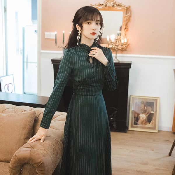 2021 spring chiffon striped dress green woman long female sleeve dressed ankle-length adjustment and enlargement elegant dresses 82ez, Black;gray
2021 spring chiffon striped dress green woman long female sleeve dressed ankle-length adjustment and enlargement elegant dresses 82ez, Black;gray