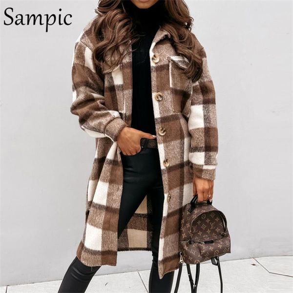 women's wool & blends sampic 2021 khaki autumn loose plaid single breasted long coat jacket women pocket casual sleeve winter outwear, Black
women's wool & blends sampic 2021 khaki autumn loose plaid single breasted long coat jacket women pocket casual sleeve winter outwear, Black