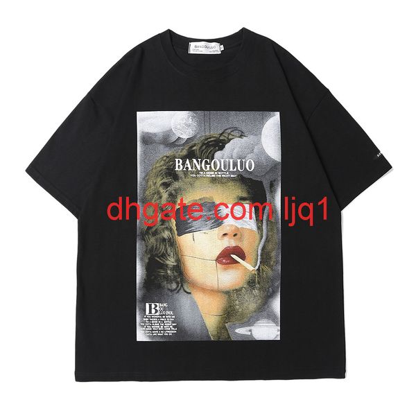 character print short sleeve t-shirt men's high street fashion brand round neck 5-sleeve street trend loose half sleeve, White;black
character print short sleeve t-shirt men's high street fashion brand round neck 5-sleeve street trend loose half sleeve, White;black