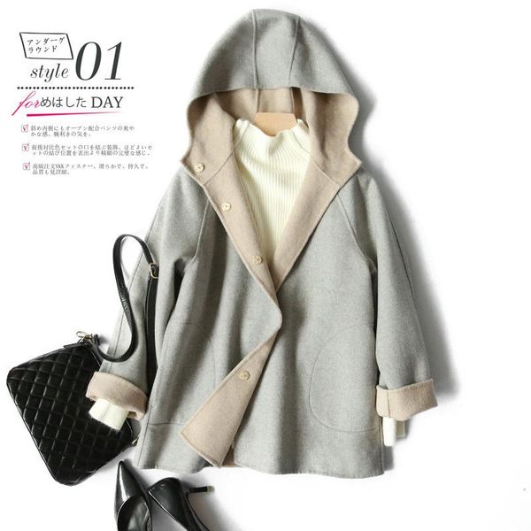 women's wool & blends shuchan hooded coats and jackets women covered button pockets solid woman short woolen coat loose 2021 autumn win, Black
women's wool & blends shuchan hooded coats and jackets women covered button pockets solid woman short woolen coat loose 2021 autumn win, Black