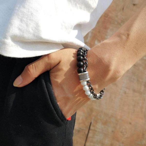 rinhoo 1 pc punk natural stone beads and stainless steel double-layer charm bracelet for men's exquisite fashion jewelry gift, Black
rinhoo 1 pc punk natural stone beads and stainless steel double-layer charm bracelet for men's exquisite fashion jewelry gift, Black
