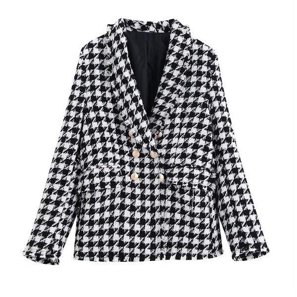 2021 new vintage houndstooth tweed women long sleeve double breasted blazer woman office ladies elegant coats q838, White;black
2021 new vintage houndstooth tweed women long sleeve double breasted blazer woman office ladies elegant coats q838, White;black