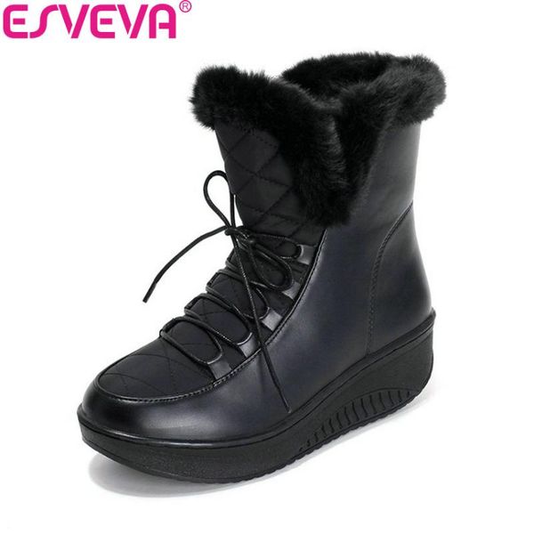 esveva 2020 women boots casual winter warm fur lace up snow boots wedges heel platform ankle black plush fashion
esveva 2020 women boots casual winter warm fur lace up snow boots wedges heel platform ankle black plush fashion