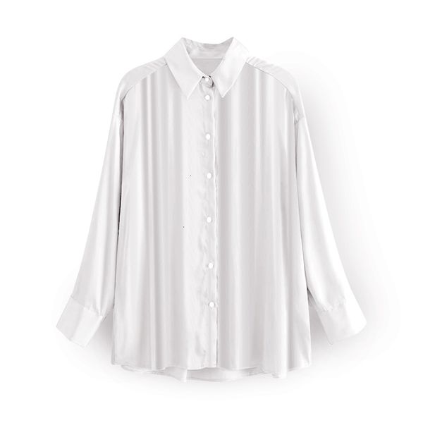 2021 new long female sweater collar turned down office ladies shirt loose color pure satin shirts 4626, White 
2021 new long female sweater collar turned down office ladies shirt loose color pure satin shirts 4626, White