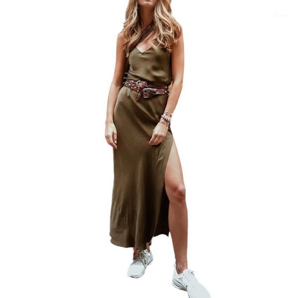 women v-neck backless split dress fashion sleeveless solid color dress for ladies1, Black;gray
women v-neck backless split dress fashion sleeveless solid color dress for ladies1, Black;gray