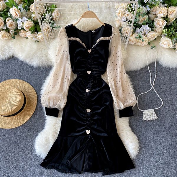2021 new retro female singiny in velvet design splice dot puff neck thin autumn elegant dresses um1q, Black;gray
2021 new retro female singiny in velvet design splice dot puff neck thin autumn elegant dresses um1q, Black;gray