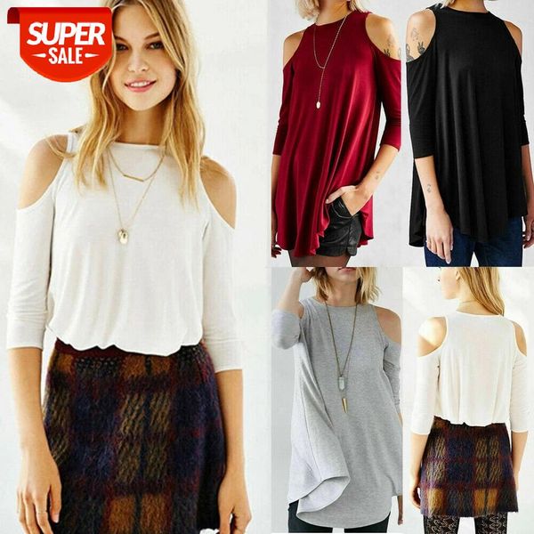 women long t shirt off shoulder solid color o-neck three quarter sleeve casual ladies oversize femme t shirt #w05c, White
women long t shirt off shoulder solid color o-neck three quarter sleeve casual ladies oversize femme t shirt #w05c, White