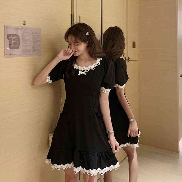 plus size korean sweet elegant tender princess women dress summer fairy thin draw back stitching lace ruffles lady dresses, Black;gray
plus size korean sweet elegant tender princess women dress summer fairy thin draw back stitching lace ruffles lady dresses, Black;gray