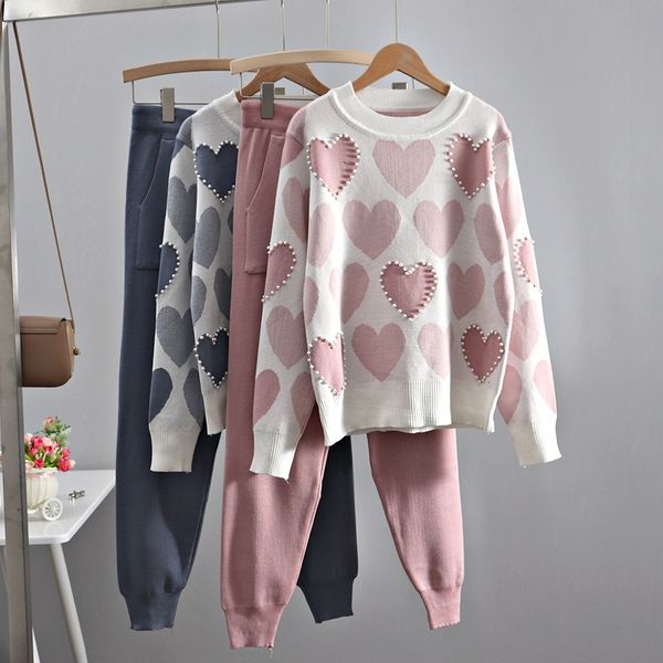 gigogou women sweater 2 piece sets chic knit embroidery bead heartshape pullovers + spring harem pants sport tracksuits 201130, White;black
gigogou women sweater 2 piece sets chic knit embroidery bead heartshape pullovers + spring harem pants sport tracksuits 201130, White;black