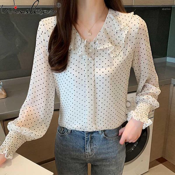 women's blouses & shirts polka dot women chiffon 2021 autumn long lantern sleeve v-neck ruffles pullovers korean style t07107k1, White
women's blouses & shirts polka dot women chiffon 2021 autumn long lantern sleeve v-neck ruffles pullovers korean style t07107k1, White