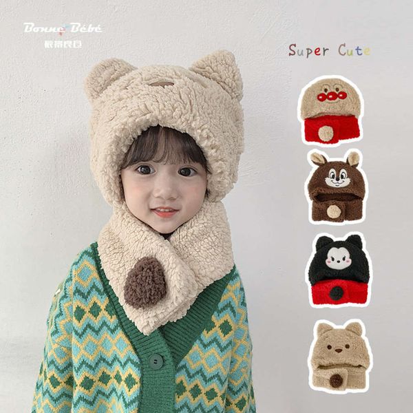 children's tiktok all lamb scarf, hat, and the red hat, Red;brown