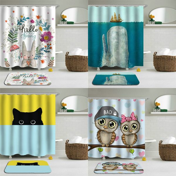 2pcs/set lovely cat rabbit shark owl shower curtain set mat bathroom waterproof cloth bathroom non-slip floor mat bath curtain
2pcs/set lovely cat rabbit shark owl shower curtain set mat bathroom waterproof cloth bathroom non-slip floor mat bath curtain