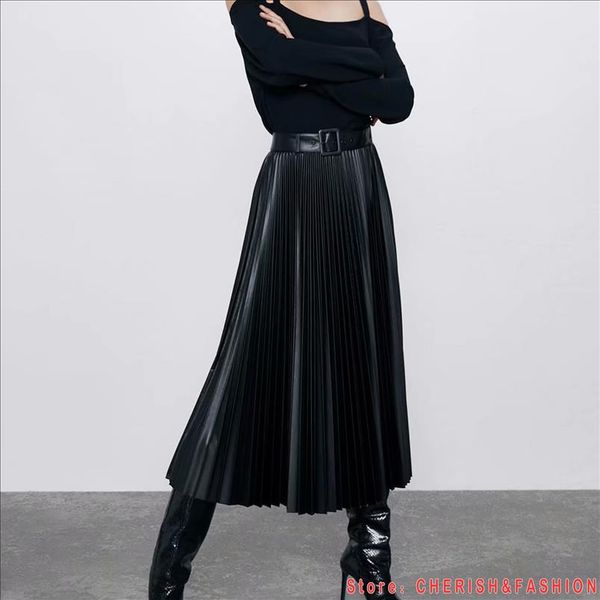 2020 autumn fashion new pu leather pleated skirt elastic high waist all match females bottoms leather skirt black
2020 autumn fashion new pu leather pleated skirt elastic high waist all match females bottoms leather skirt black