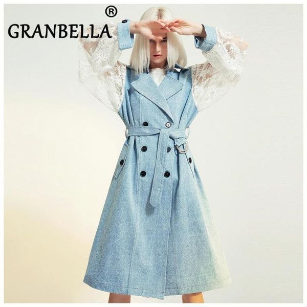 2020 autumn elegant lace sleeve patchwork denim windbreak vintage double breasted trench coat fashion women's coat with belt1, Tan;black
2020 autumn elegant lace sleeve patchwork denim windbreak vintage double breasted trench coat fashion women's coat with belt1, Tan;black