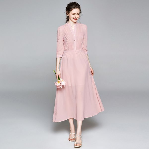 2021 new merchall runway designer women elegant pink v-neck 3/4 sleeve chiffon spring summer midi female jovx, Black;gray
2021 new merchall runway designer women elegant pink v-neck 3/4 sleeve chiffon spring summer midi female jovx, Black;gray