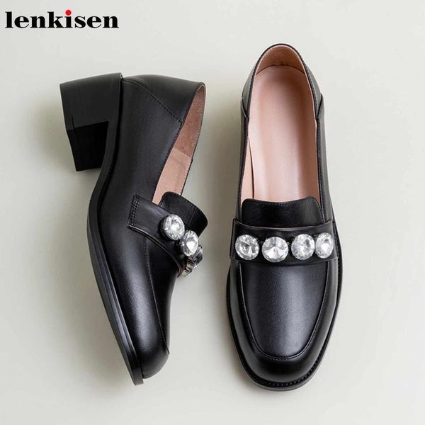 dress shoes lenkisen fashion shiny crystal decorations genuine leather solid loafers round toe med heels daily wear slip on pumps l52, Black
dress shoes lenkisen fashion shiny crystal decorations genuine leather solid loafers round toe med heels daily wear slip on pumps l52, Black