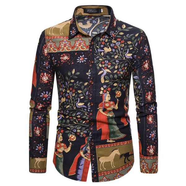 men's casual shirts feitong vintage printed shirt men splicing business retro long-sleeved social blouse camisas masculina, White;black
men's casual shirts feitong vintage printed shirt men splicing business retro long-sleeved social blouse camisas masculina, White;black