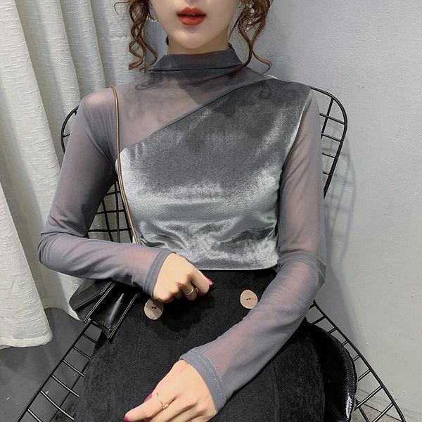 velvet mesh woman t-shirts streetwear tees fashion splicing half neck bottoming shirt femaletransparent tshirts t1926, White
velvet mesh woman t-shirts streetwear tees fashion splicing half neck bottoming shirt femaletransparent tshirts t1926, White